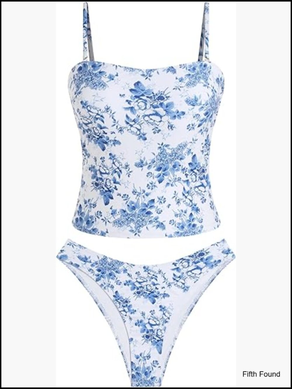 Floral Tankini Bandeau High Cut Two Piece Swimsuit Set with Tummy Control